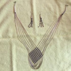 VTG SW liquid sterling silver height macrame Lapis necklace & earring